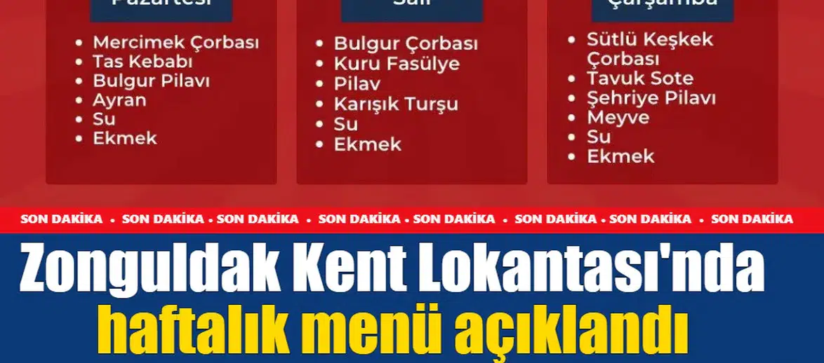 Zonguldak Kent Lokantası'nda haftalık menü açıklandı