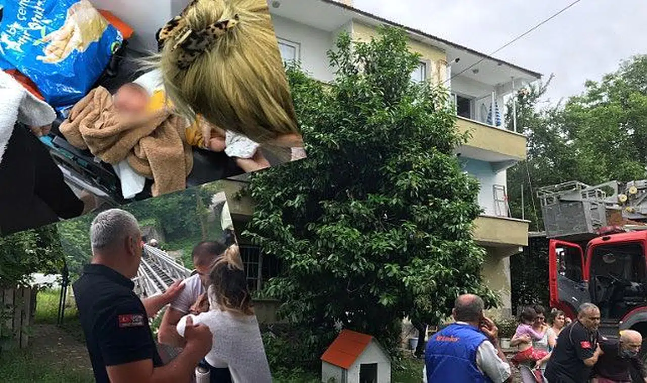 Yangında mahsur kalan 1'i bebek 7 kişiyi itfaiye kurtardı