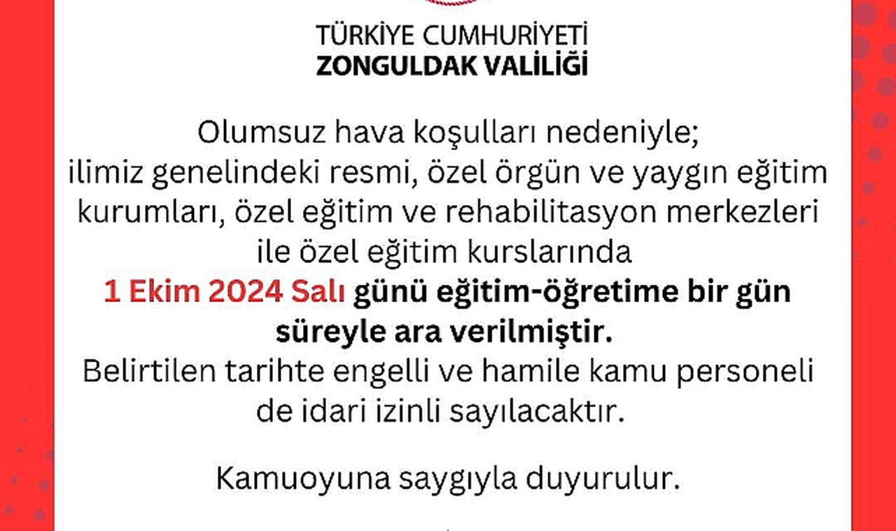 Zonguldak’ta okullar tatil edildi