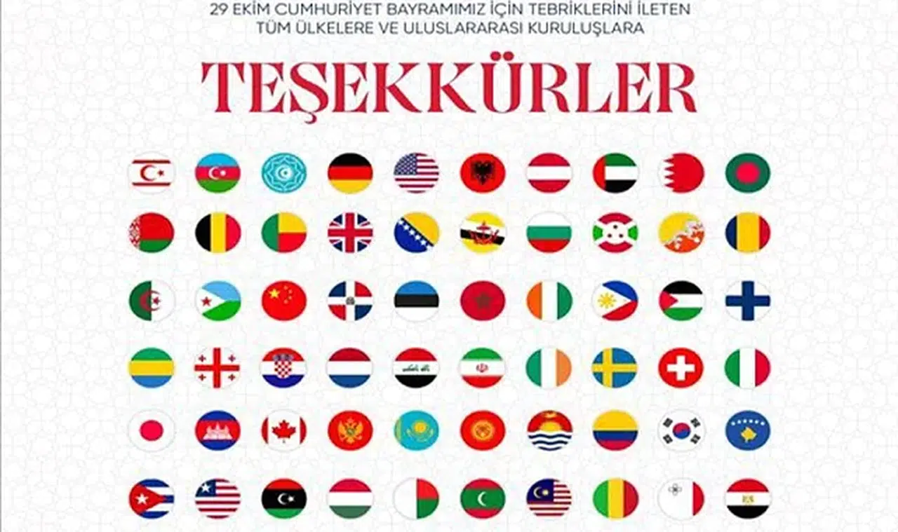 Cumhuriyet'in 102. yaşını tebrik eden ülkelere Cumhurbaşkanı Erdoğan'dan teşekkür