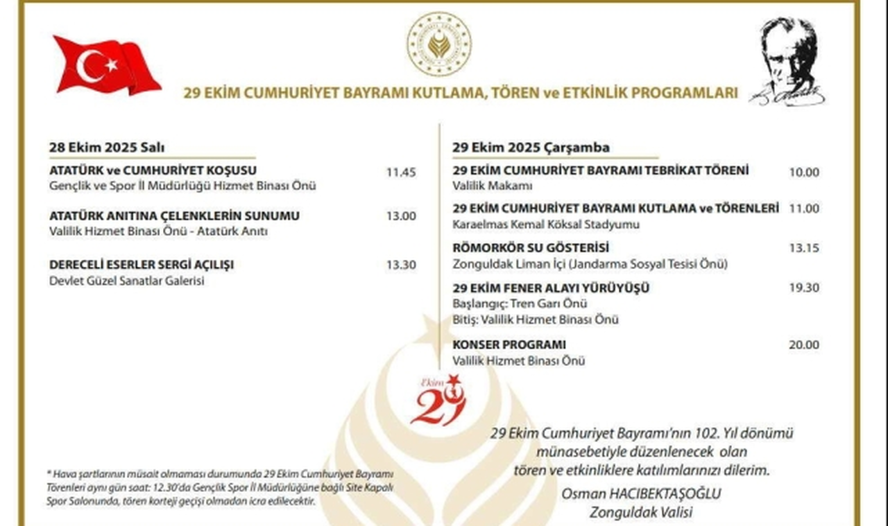 Zonguldak'ta 29 Ekim takvimi açıklandı