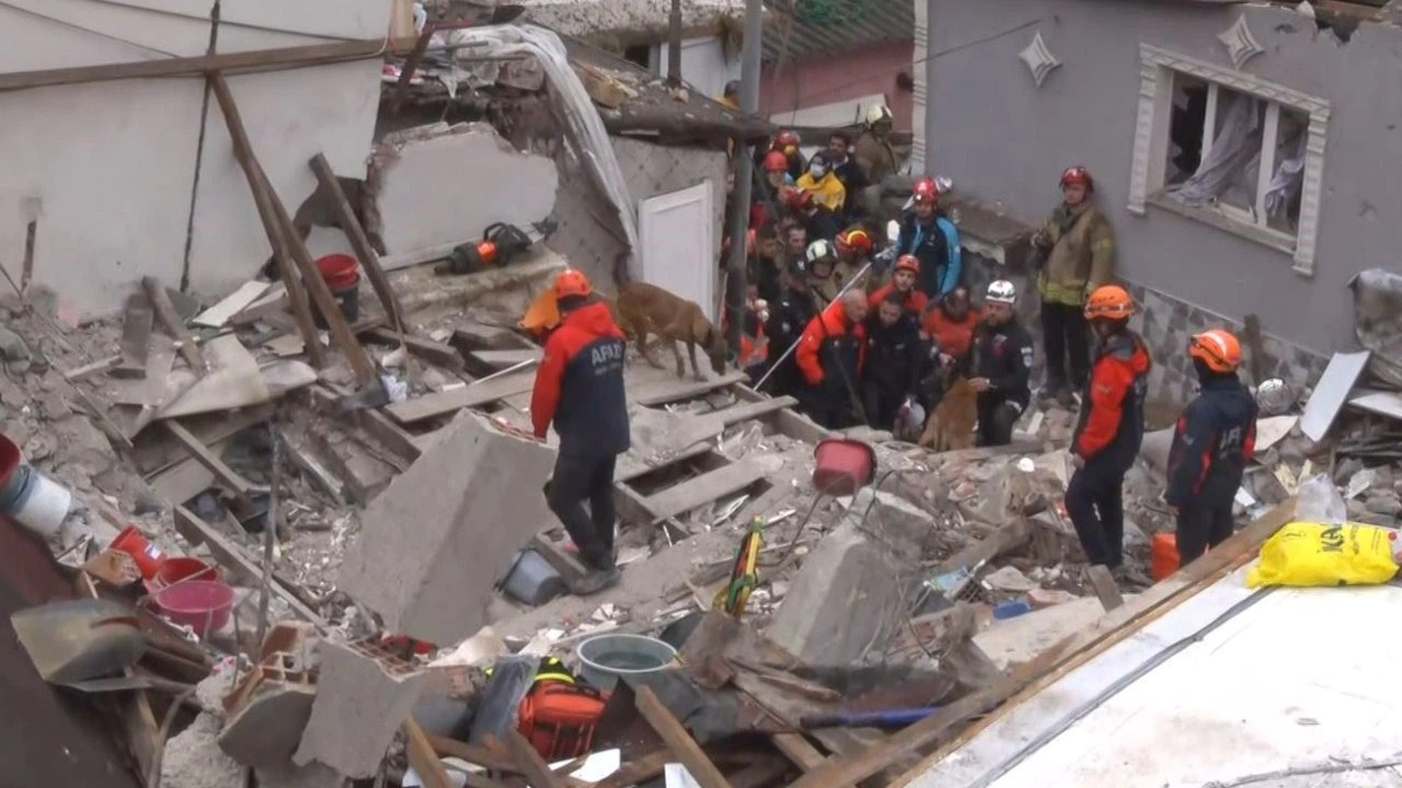 Fatih’te çöken binada enkaz altında kalanları kurtarma çalışmasına köpeklerde katıldı