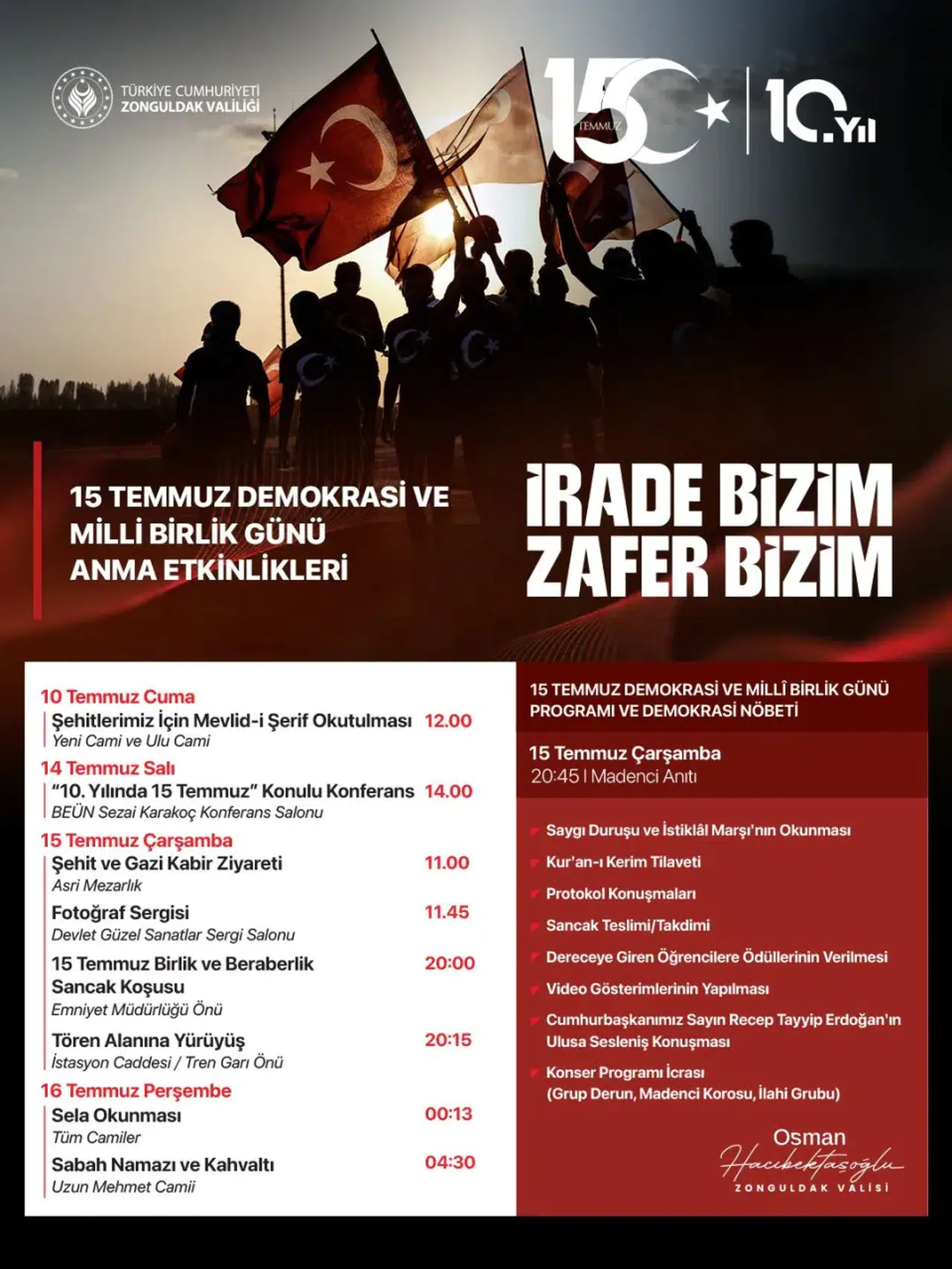 Zonguldak'ta 15 Temmuz etkinlikleri başlıyor: "İrade Bizim Zafer Bizim" temasıyla düzenlenecek