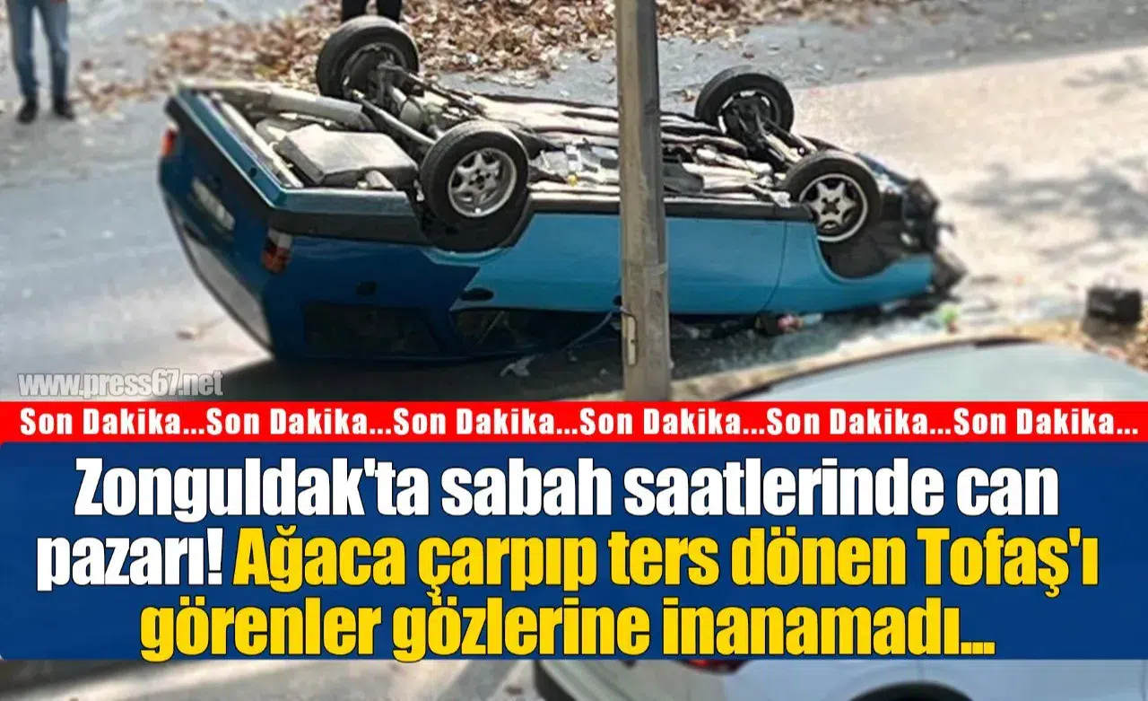Zonguldak'ta sabah saatlerinde can pazarı! Ağaca çarpıp ters dönen Tofaş'ı görenler gözlerine inanamadı...
