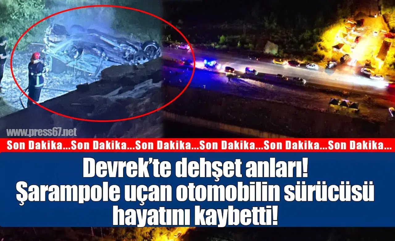 Devrek'te şarampole devrilip alev alan otomobilde 1 kişi öldü