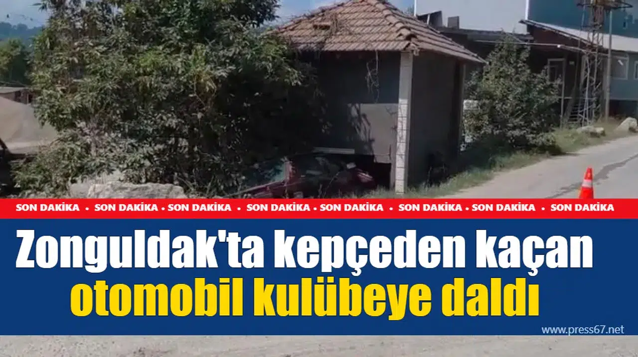 Zonguldak'ta kepçeden kaçan otomobil kulübeye daldı