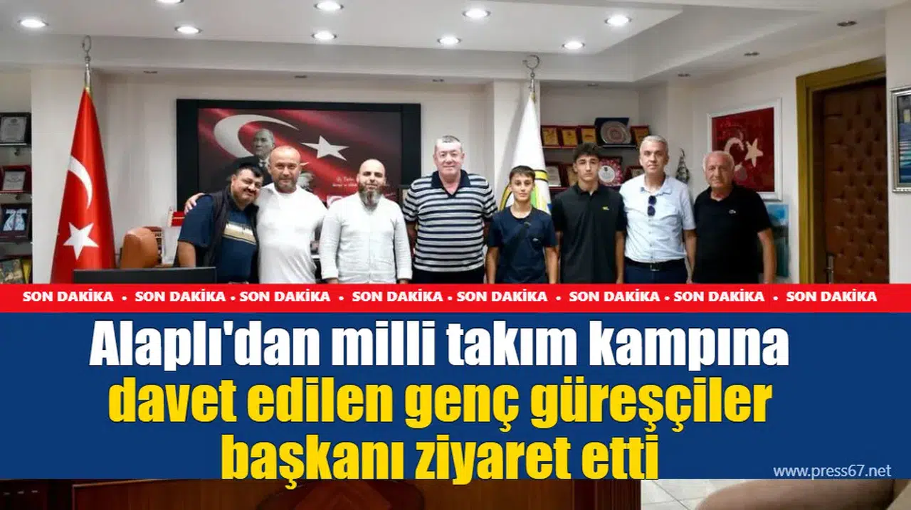Alaplı'dan milli takım kampına davet edilen genç güreşçiler başkanı ziyaret etti