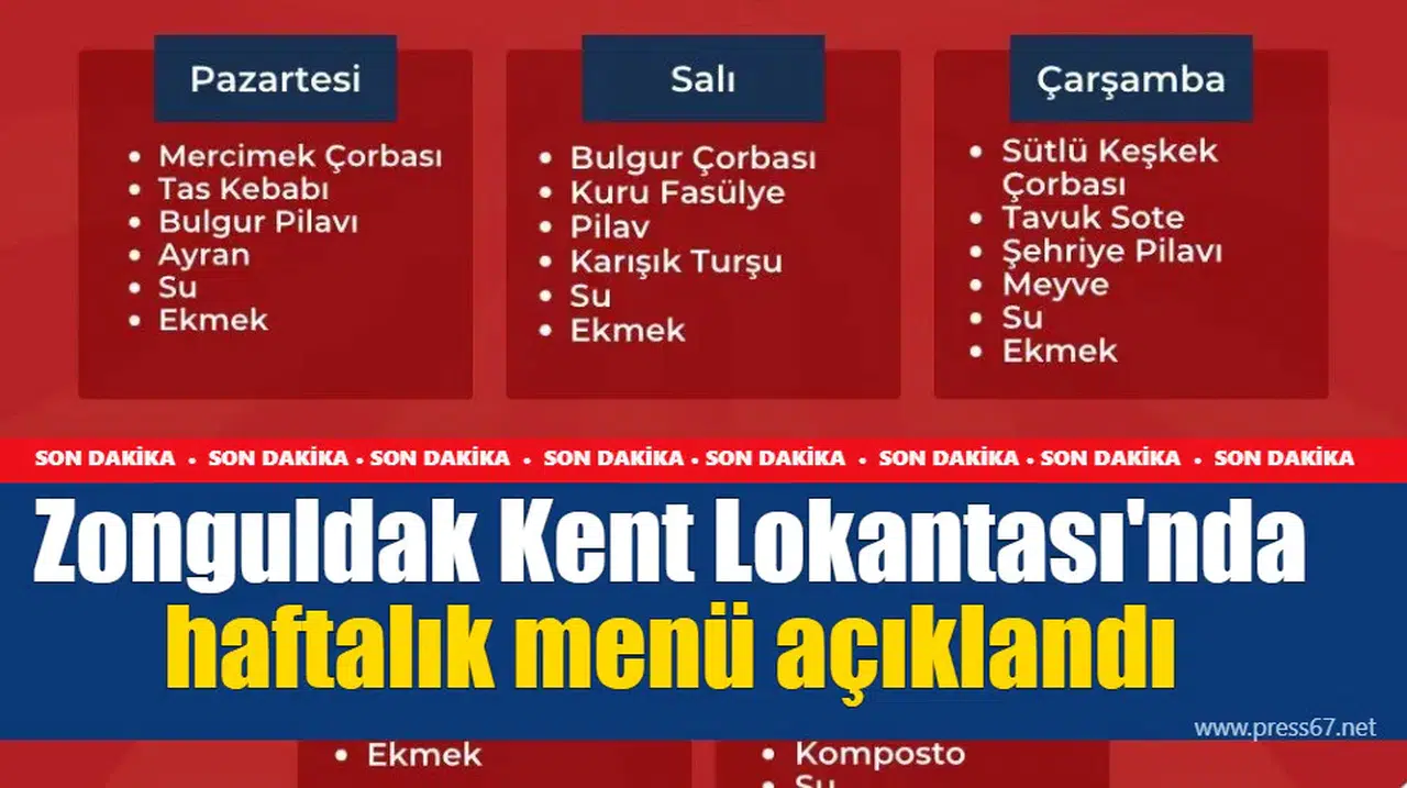 Zonguldak Kent Lokantası'nda haftalık menü açıklandı