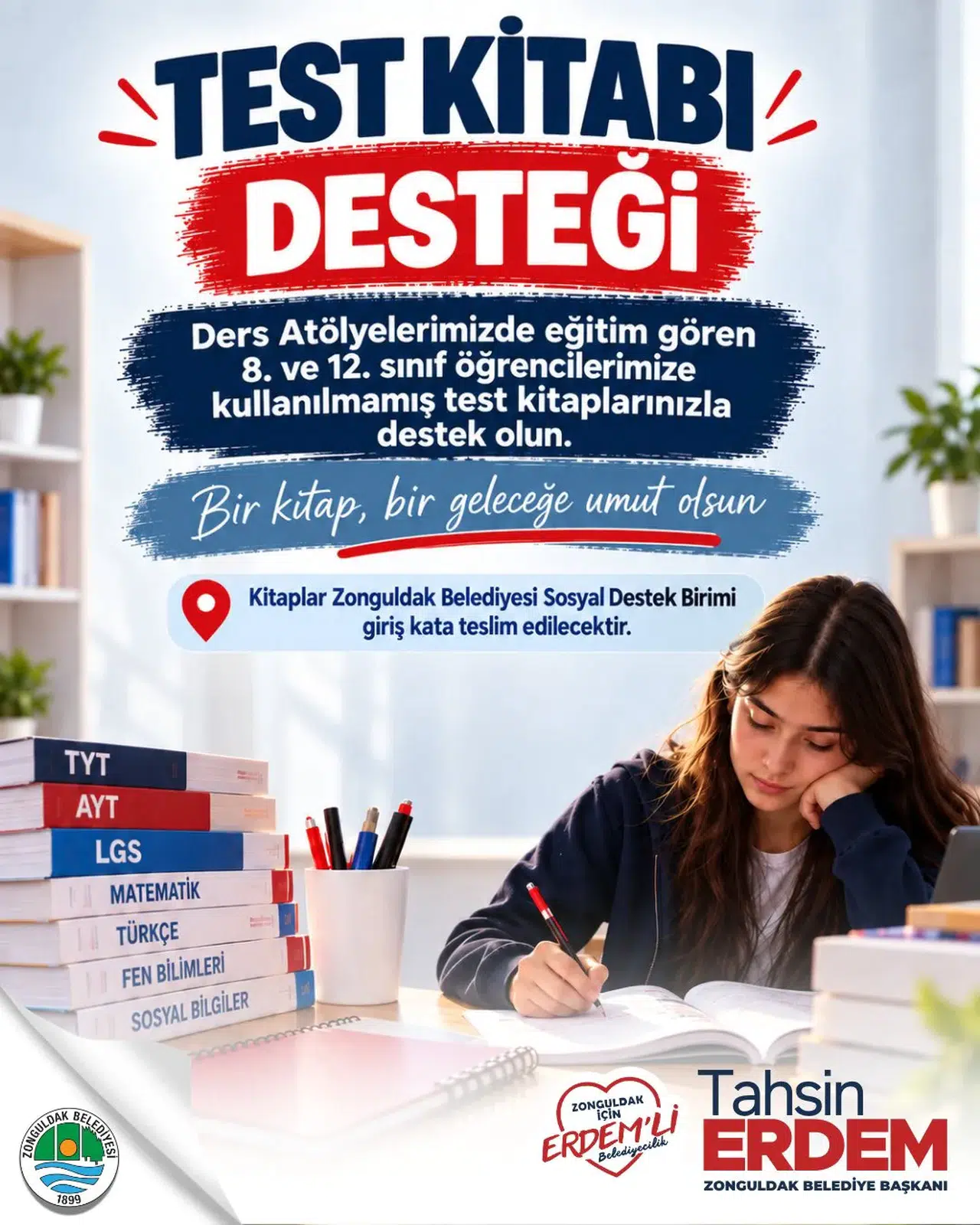 Zonguldak Belediyesi öğrencilere test kitabı bağışını başlattı