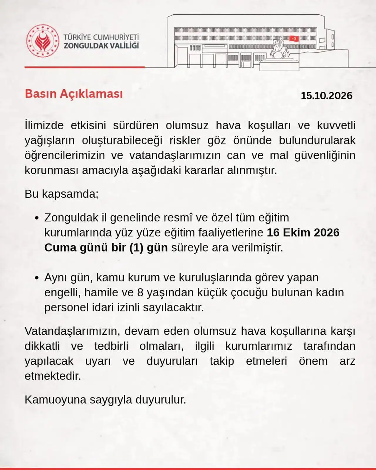 Zonguldak'ta Kuvvetli Yağış Eğitimi Bir Gün Erteledi