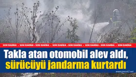 Zonguldak'ta takla atan otomobil alev aldı, sürücüyü jandarma kurtardı