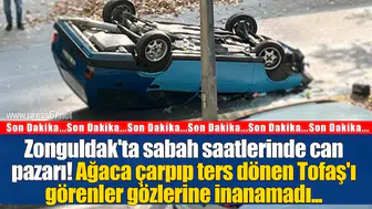 Zonguldak'ta sabah saatlerinde can pazarı! Ağaca çarpıp ters dönen Tofaş'ı görenler gözlerine inanamadı...
