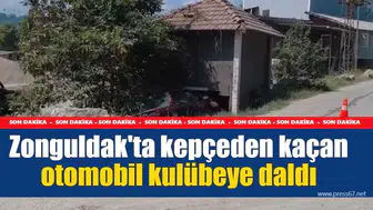 Zonguldak'ta kepçeden kaçan otomobil kulübeye daldı