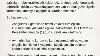 Kuvvetli yağış uyarısının ardından Zonguldak'ta okullar tatil edildi