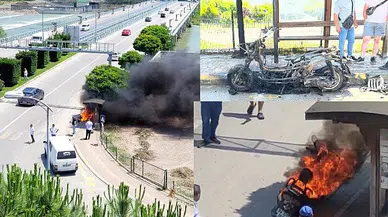 Seyir halindeki motosiklet alev alev yandı  