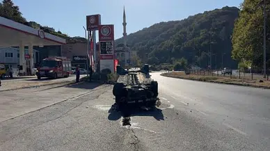 Takla atan araçtan böyle kurtuldu!