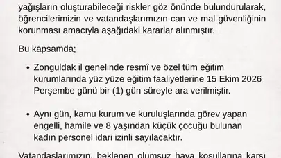 Kuvvetli yağış uyarısının ardından Zonguldak'ta okullar tatil edildi