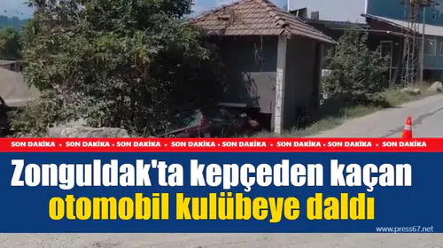 Zonguldak'ta kepçeden kaçan otomobil kulübeye daldı