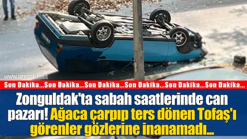 Zonguldak'ta sabah saatlerinde can pazarı! Ağaca çarpıp ters dönen Tofaş'ı görenler gözlerine inanamadı...