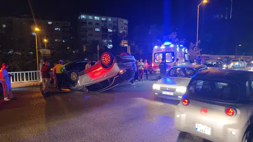 Ereğli’de iki araca çarpan otomobil takla attı: 1 yaralı