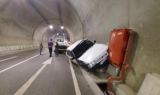 Tünelde yangın kutusuna çarparak durdu