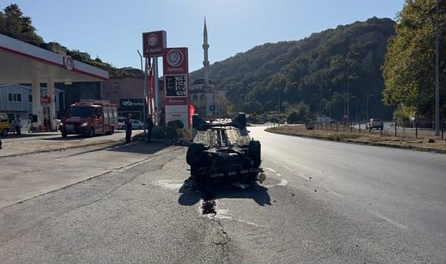 Takla atan araçtan böyle kurtuldu!