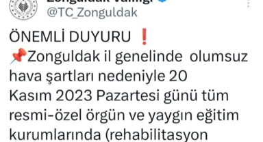 Zonguldak'ta Fırtına ve Sağanak Yağış Nedeniyle Okullar 1 Gün Tatil Edildi