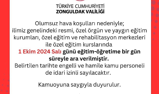 Zonguldak’ta okullar tatil edildi