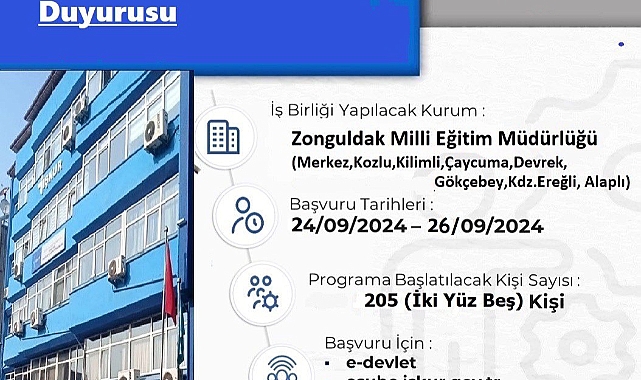 Zonguldak'ta TYP MEB Programı Kapsamında 205 Kişi İstihdam Edilecek