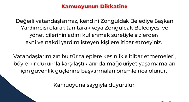 Zonguldak Belediyesi'nden Vatandaşlara Dolandırıcılık Uyarısı