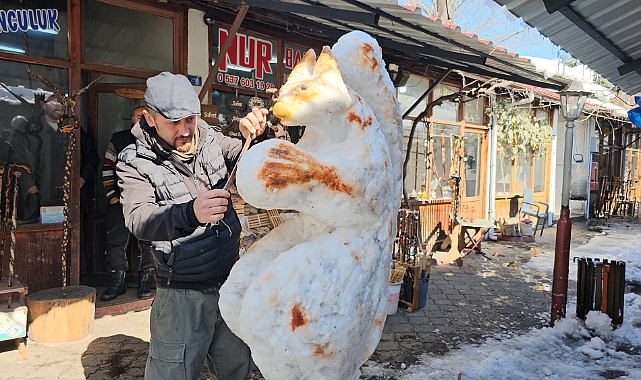 Baston Ustasından Karla Sanat: Devrek'te Kardan Sincap Heykeli