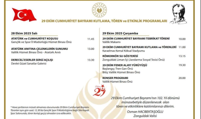 Zonguldak'ta 29 Ekim takvimi açıklandı