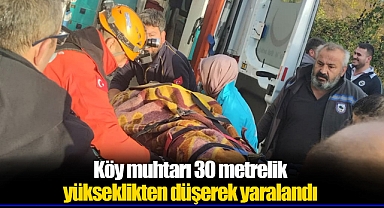 Köy muhtarı 30 metrelik yükseklikten düşerek yaralandı