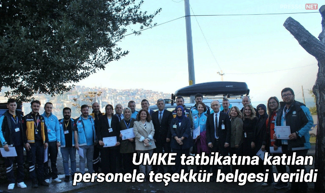 UMKE tatbikatına katılan personele teşekkür belgesi verildi