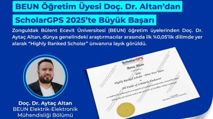BEUN Öğretim Üyesi Doç. Dr. Altan’dan ScholarGPS 2025’te Büyük Başarı