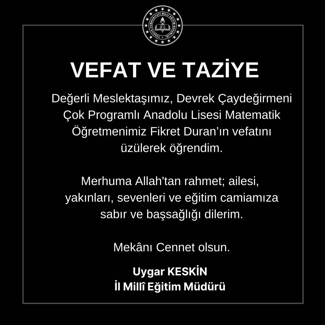 Zonguldak eğitim camiası yasta, Matematik öğretmeni Fikret Duran hayatını kaybetti