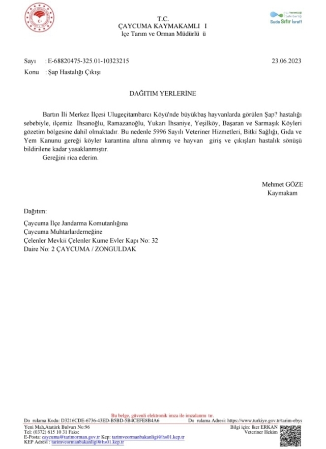 Çaycuma’ da şap hastalığı tespit edilmedi! 1