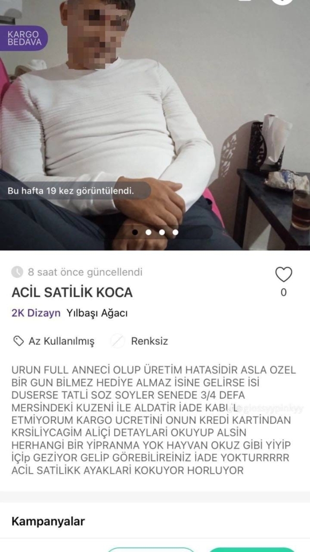 İkinci el satış uygulamasından kocasını satılığa çıkardı. Sosyal medya o ilanı konuşuyor 1