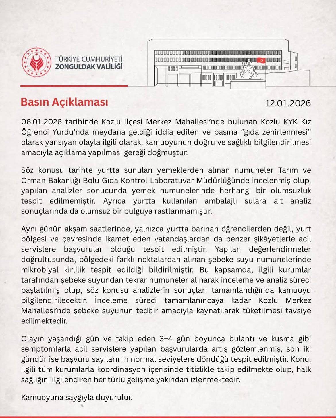 Zonguldak'ta öğrencilerin zehirlenmesi yemekten değil sudan!